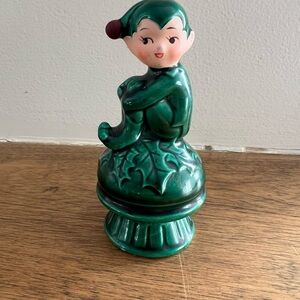 Vintage Inarco E2506 Green Knee Hugger Christmas Pixie Elf Ceramic Figurine